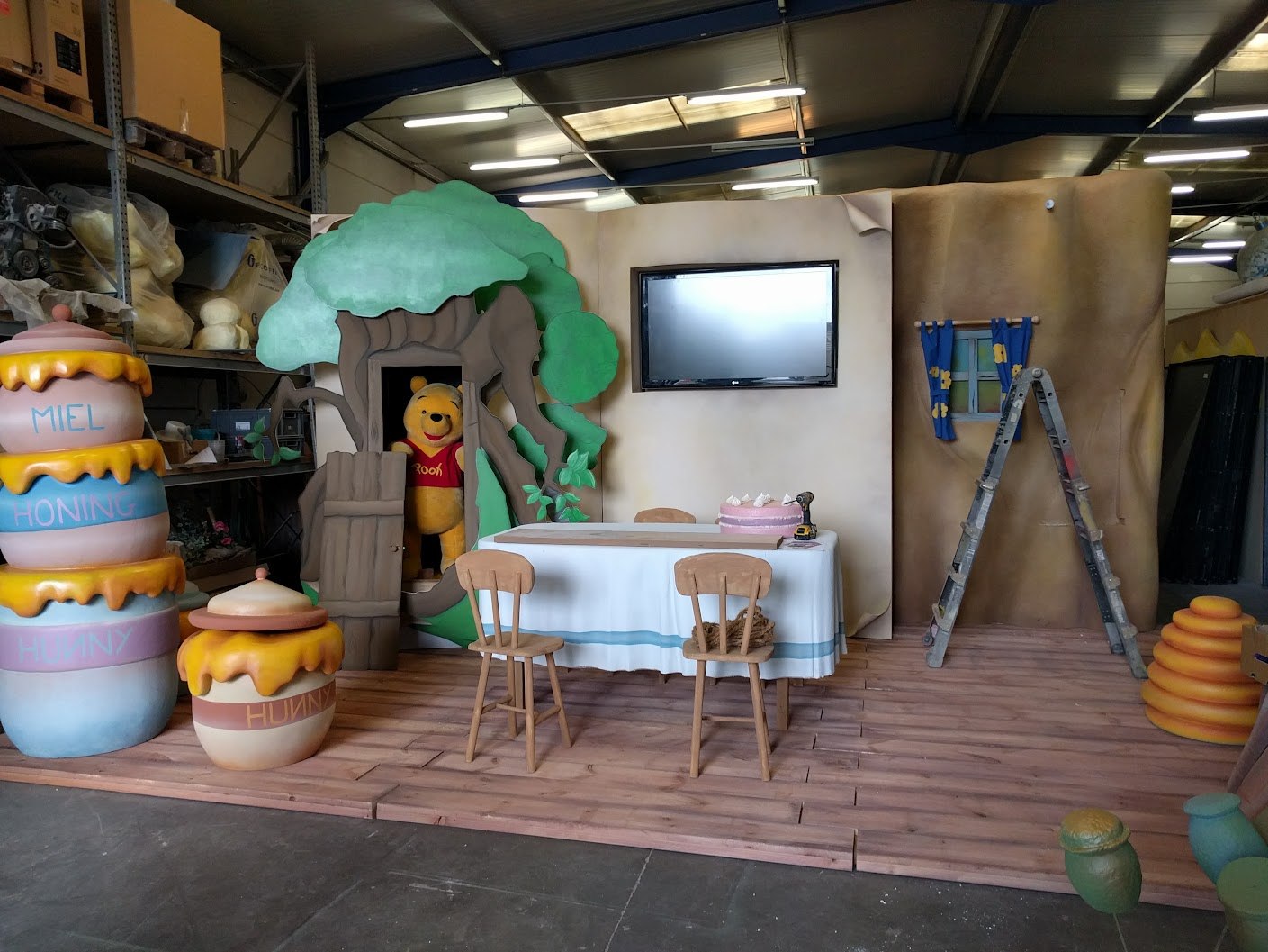 Scenic pieces set out in the workshop