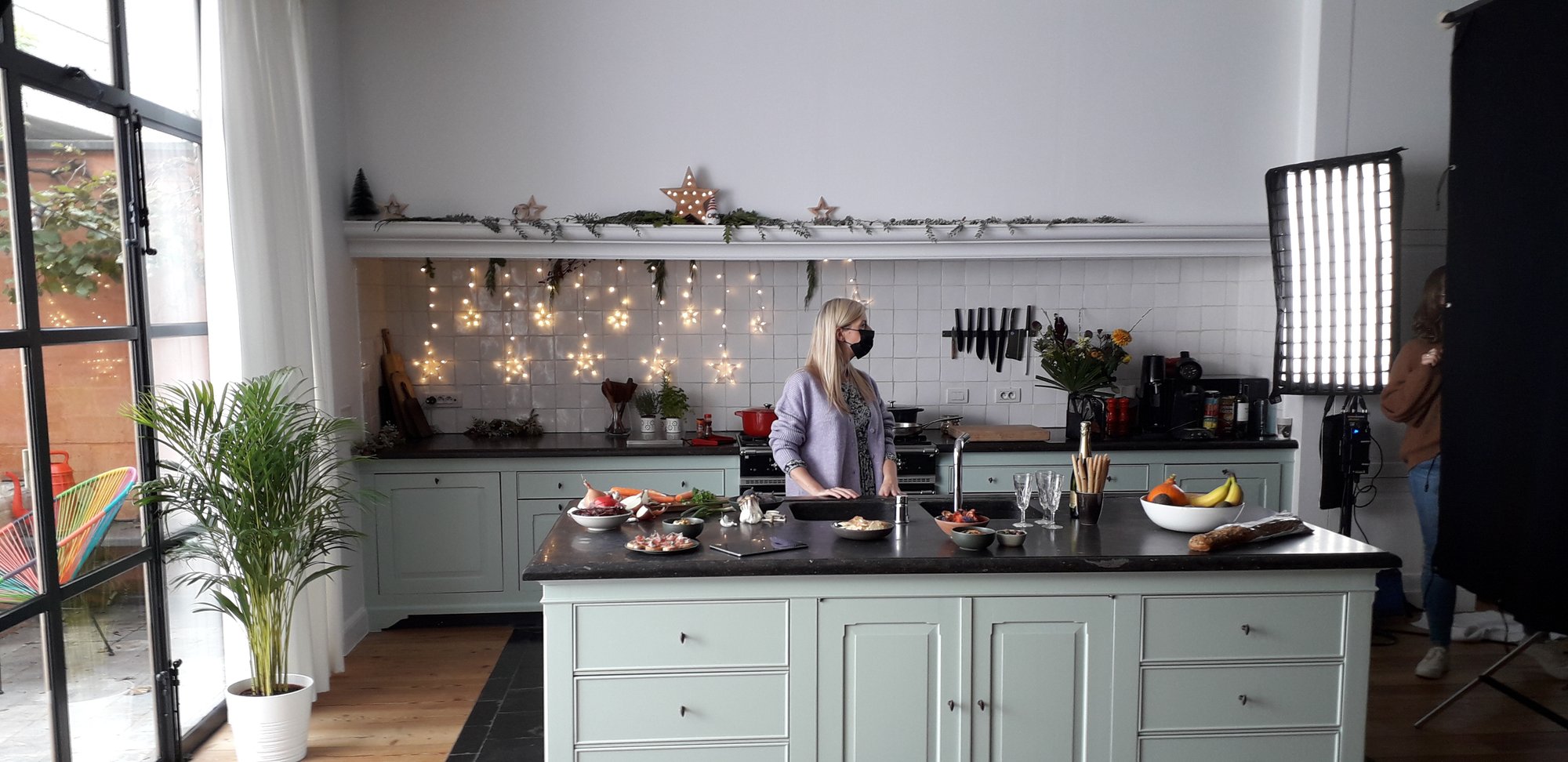 Kitchen with Christmas lights as a set