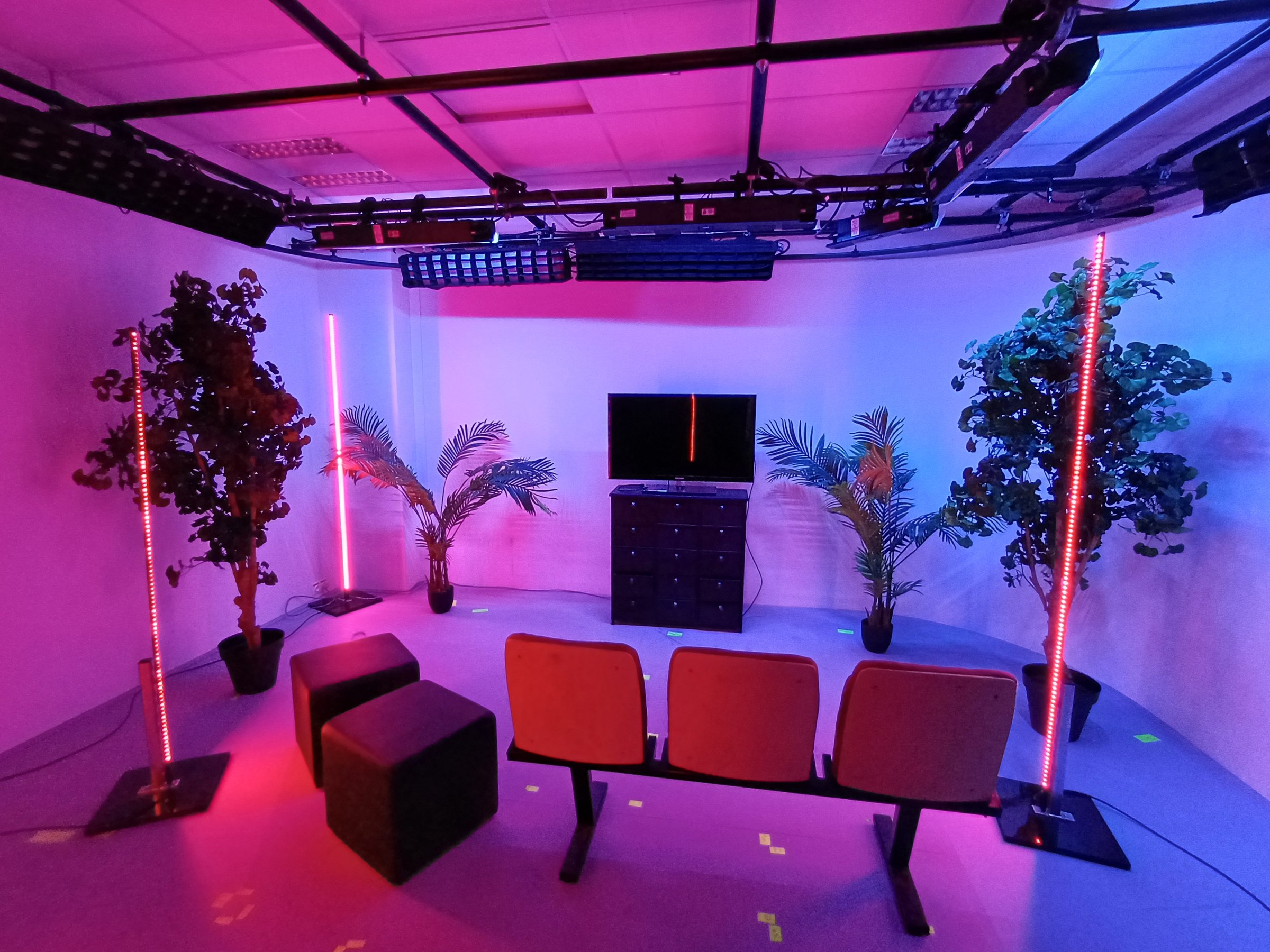 Studio set with LED lines and planting