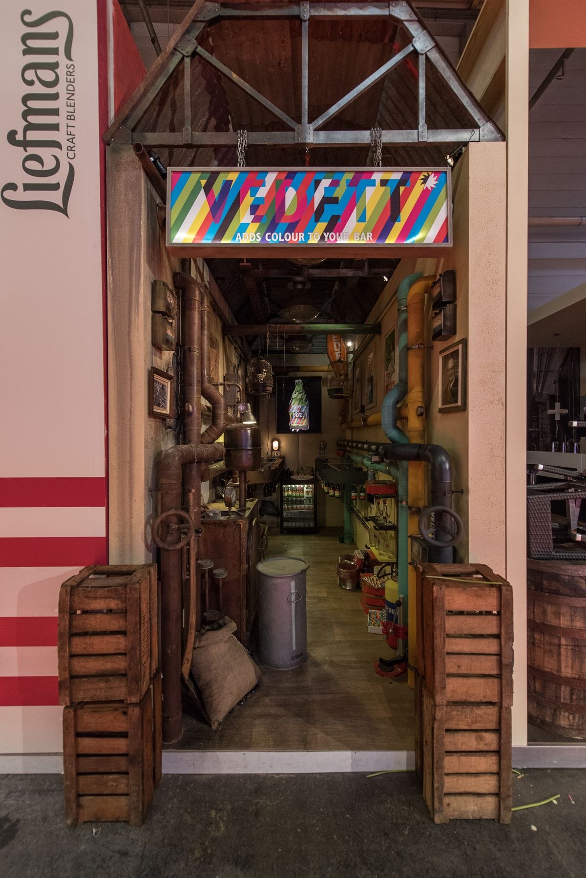 The entrance to the Vedett bar with pipework