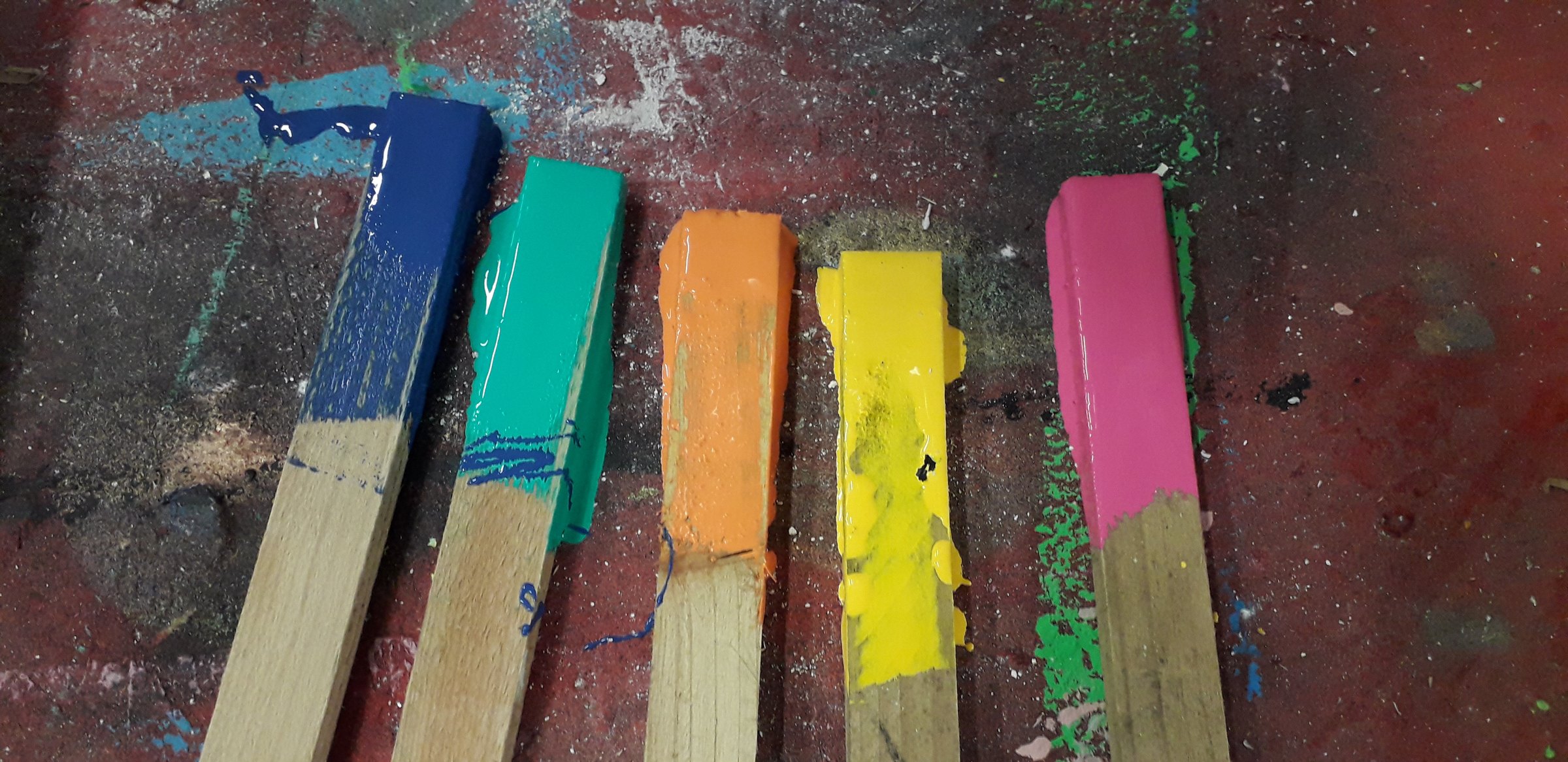 Timber battens with paint colour samples
