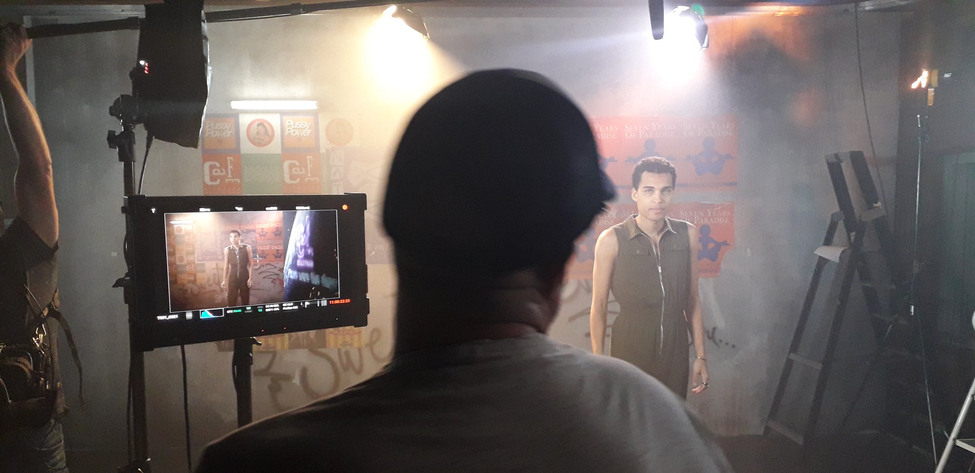 Set with graffiti wall and posters